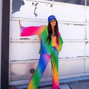 NWT Dressed in LALA Rainbow Plisse Set